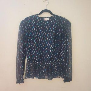 Prophecy Black Sheer Long Sleeves Metallic Fleck Elastic Waist Ruffle Hem Sz 14